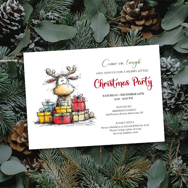 Convite Watercolor quirky reindeer holiday party invite (Watercolor quirky reindeer holiday party invite

)