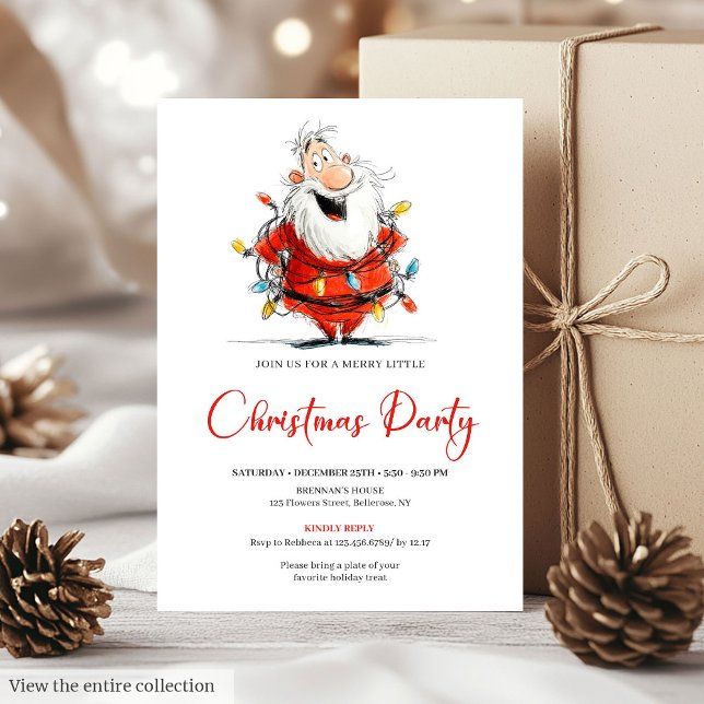 Convite Watercolor Quirky Santa Festive Christmas Invite (Watercolor Quirky Santa Festive Christmas Invite)