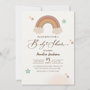 Convite Watercolor Rainbow Boho Gênero Chá de fraldas Neut
