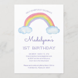 Convite Watercolor Rainbow Childa Virtual Online Birthday