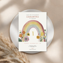 Watercolor Rainbow Flowers 1st Birthday Party