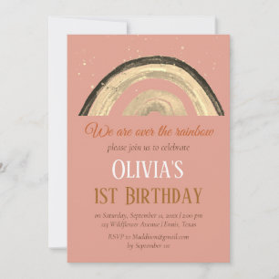 Convite Watercolor Rainbow Girly First Birthday Boho