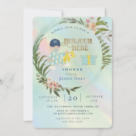 Convite Watercolor Rainbow Hológrafo Bonjour Boy Baby