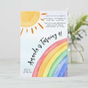 Convite Watercolor Rainbow Sunshine Aniversário