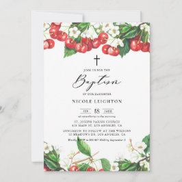 Convite Watercolor Red Cherries Garland Baptism