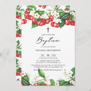 Convite Watercolor Red Cherries Garland Baptism