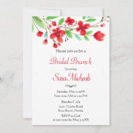 Convite Watercolor Red Cherry Blossoms Bridal Brunch