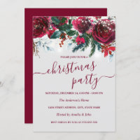 Watercolor Red Floral Christmas Party