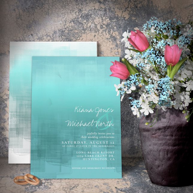 Convite Watercolor Refletions Wedding Teal ID774 (Criador carregado)