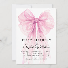 Convite Watercolor Ribbon Girl 1st Birthday Invite Templat