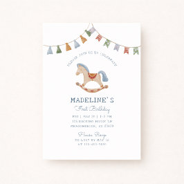 Convite Watercolor Rocking Horese, Aniversário