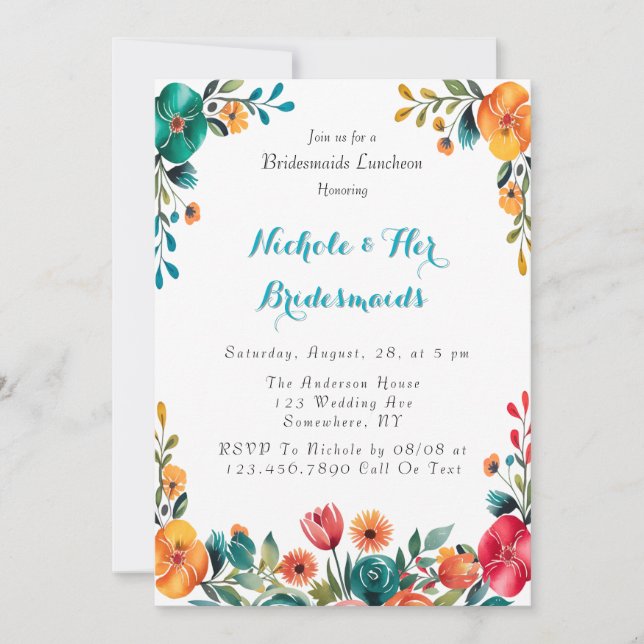 Convite Watercolor Romance Bridesmaids Luncheon (Frente)