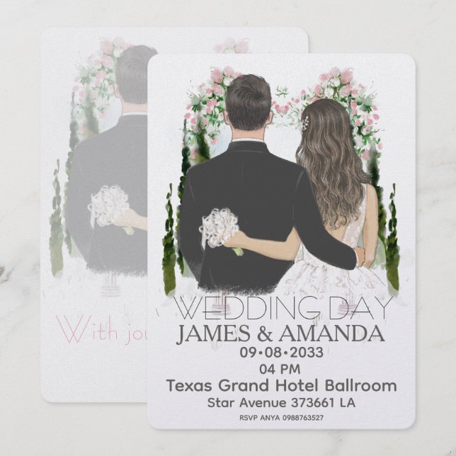 Convite Watercolor Romantic Couple On Budget Invitation (Frente/Verso)