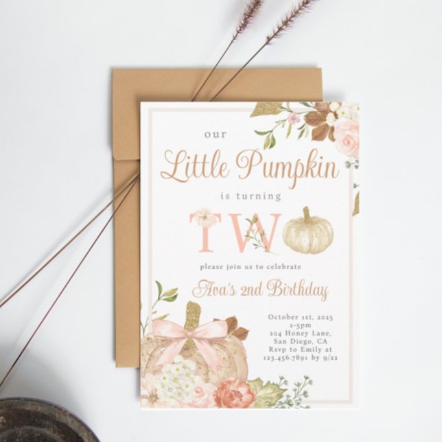 Convite Watercolor Rosa Nosso Pequeno segundo aniversário  (Criador carregado)