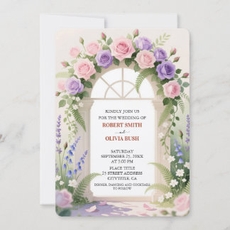 Convite Watercolor Rose Arch Fairytale Wedding Invitation