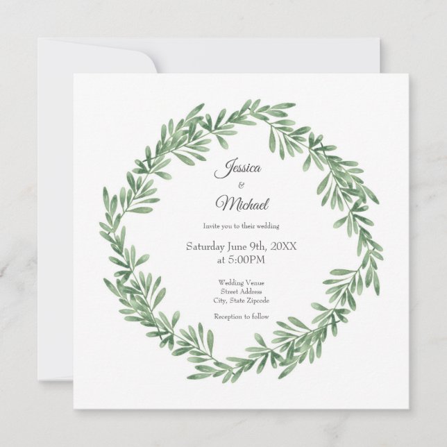 Convite Watercolor Rosemary Wreath (Frente)