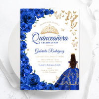 Watercolor Royal Blue Rosas Floral Quinceanera