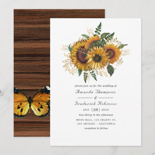 Convite Watercolor Rustic Autumn - Fall Sunflower Wed