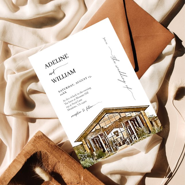 Convite Watercolor Rustic Barn Wedding Invitation Elegant (Criador carregado)