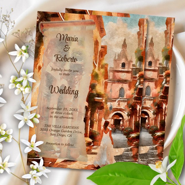 Convite Watercolor Rustic Town Mexicana Weditation (Criador carregado)