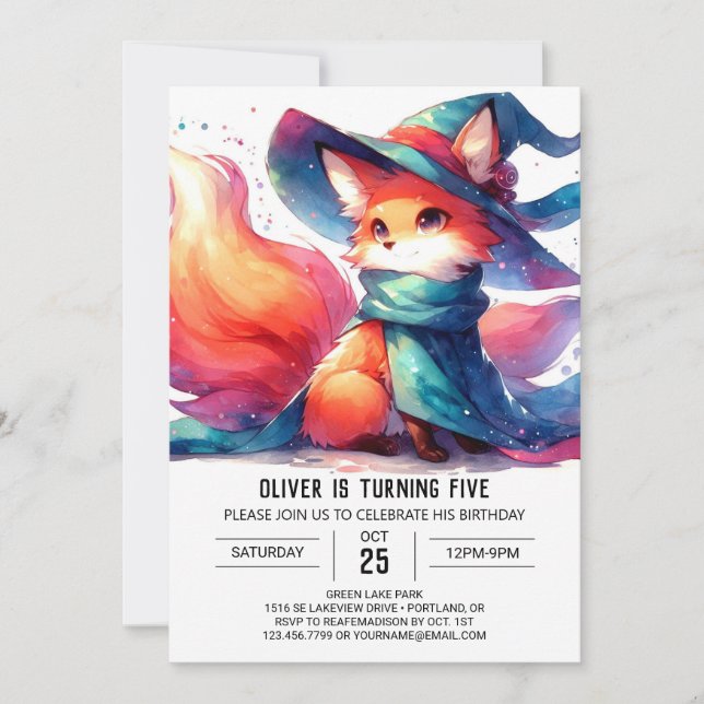 Convite Watercolor Rusx Fox Birthday (Frente)