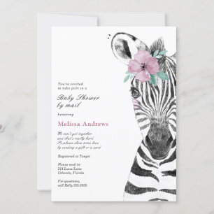 Convite Watercolor Safari Zebra Chá de fraldas por Correio