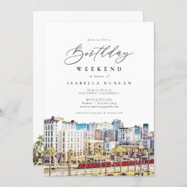 Convite Watercolor San Diego California Skyline Birthday