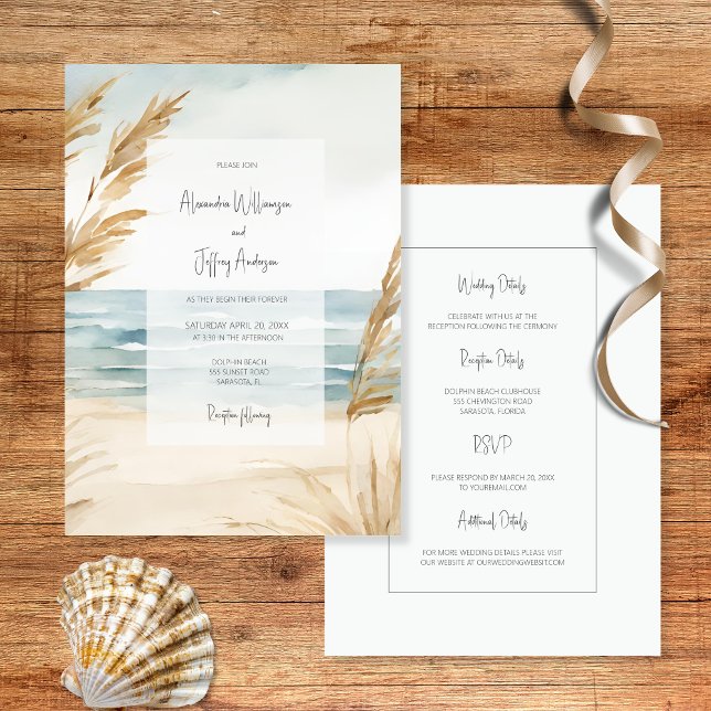 Convite Watercolor Sand and Surf Wedding Invitation (Criador carregado)
