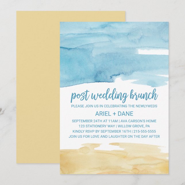 Convite Watercolor Sand e Sea Postar Wedch Brunch (Frente/Verso)