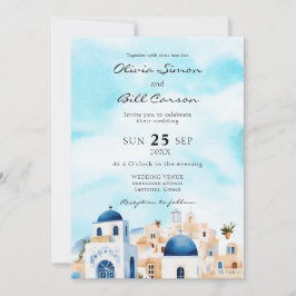 Convite Watercolor Santorini, casamento de destino de Gréc