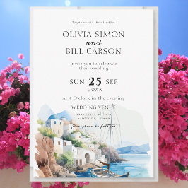 Convite Watercolor Santorini, casamento de destino de Gréc