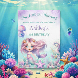 Convite Watercolor Sea Mermaid Birthday 
