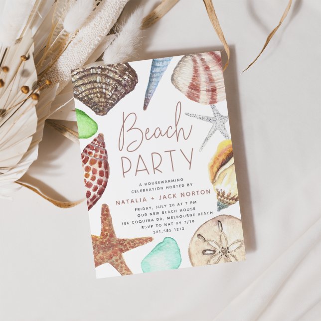 Convite Watercolor Seashell Beach Party (Criador carregado)