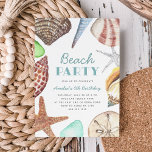 Convite Watercolor Seashell Kids Beach Birthday Party<br><div class="desc">Cute summer beach party invitations feature a border of watercolor sea shells,  starfish,  and sea glass,  including junonia,  conch,  sand dollar,  auger,  and clam. Personalize with your kids birthday party details in the center.</div>