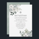 Convite Watercolor Silver Sage Floral Bat Mitzvah<br><div class="desc">Trendy prata sage floral bat mitzvah convida personalizável para suas especificidades de evento. Crédito a chocolatesquestudio.</div>