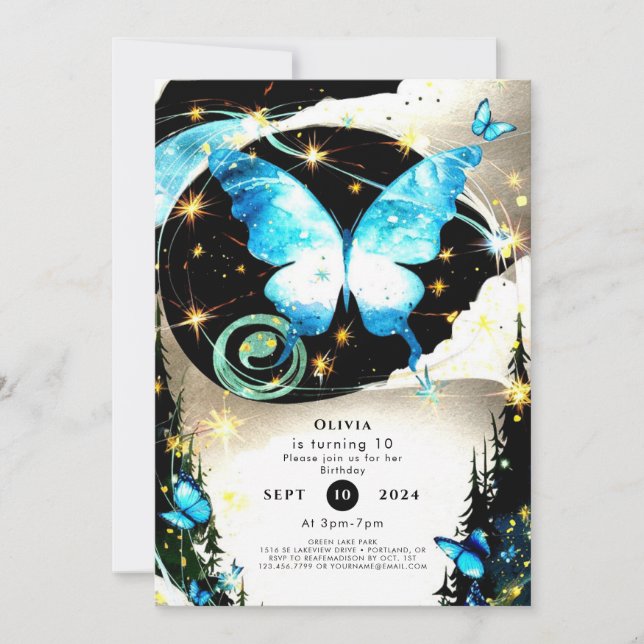 Convite Watercolor Simples Borterfly Birthday (Frente)