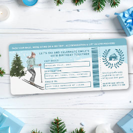 Convite Watercolor Skier Faux Ski Trip Ticket Birthday