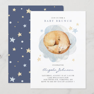 Convite Watercolor Sleeping Baby Fox Chá de fraldas Brunc