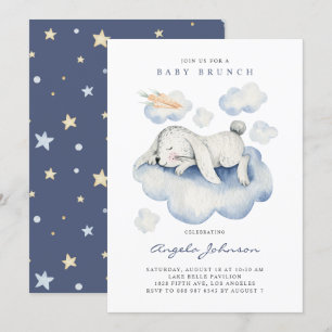 Convite Watercolor Sleeping Baby Rabbit Chá de fraldas Br