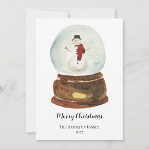 Convite Watercolor Snow Globe e Snowman no Natal