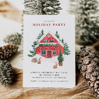 Watercolor Snowy Red Cottage, Festa de Natal