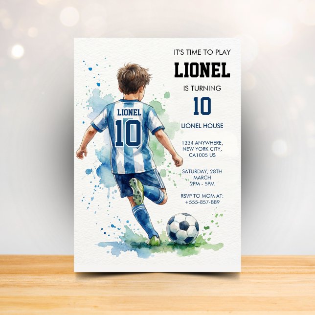 Convite Watercolor Soccer Boy's Birthday Party Invitation (Criador carregado)