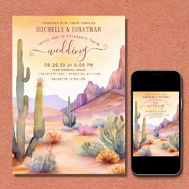Convite Watercolor Southwestern Desert e Casamento Cactus