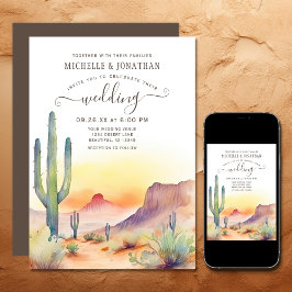 Convite Watercolor Southwestern Desert e Casamento Cactus
