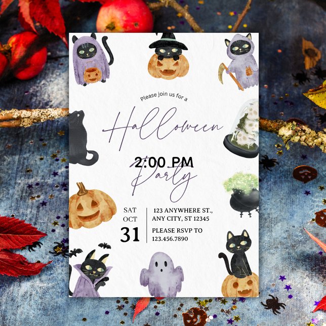 Convite Watercolor Spooky & Sweet Halloween Party (Watercolor Spooky & Sweet Halloween Party Invitation
)