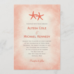 Convite Watercolor Starfish Praia Invitation Coral