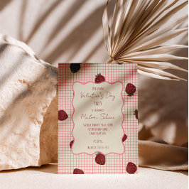 Convite Watercolor Strawberries on Pink Grid- Valentine