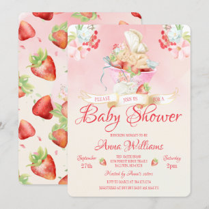 Convite Watercolor Strawberry Baby Fairy Chá de fraldas