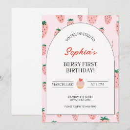 Convite Watercolor Strawberry Berry Primeiro Aniversário
