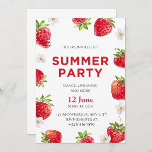 Convite Watercolor Strawberry Summer Party